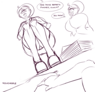 drawing monochrome office sketch shrunken_person point_of_view looking_at_viewer cyclops squidapple