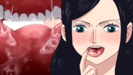 micro vore tongue mouth teeth nico_robin one_piece finger saliva face animation shrunken_man inside_mouth voreplay