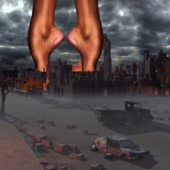 collage city mega destruction barefoot skyscraper clouds sky giantess_feet gigadancer demi-in-the-distance