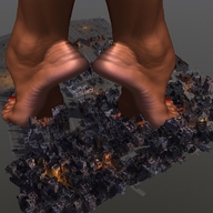 collage city mega destruction barefoot high_heels soles skyscraper under_foot giantess_feet gigadancer demi-in-the-distance