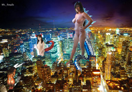 breasts giantess collage nude city multiple multiple_sizes skyscraper giantesses cosplay night looking_at_viewer city_lights mr_smalls