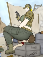 drawing blonde color blue_eyes gun butt_crush military ponytail mini_giantess sitting amazon torture smothering yamumil