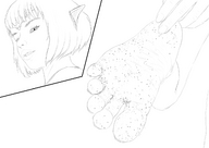drawing micro comic monochrome toes barefoot elf short_hair foot_crush xtreme7 cruel dirty_soles