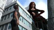 giantess buildings glasses low_angle red_hair men sky looking_at_tiny digital_render caddy caddyisraddy bigflirt