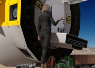 gentle giantess blonde butt clothed spaceship bodysuit standing runswithferrets digital_render tractor_trailer