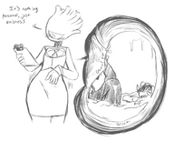 drawing vore blushing monochrome in_stomach demoness iris_(ethan64) emmacat64