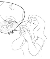 drawing blushing monochrome swimsuit drinking teacup in_drink emmacat64