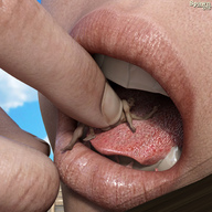 nude tongue teeth handheld finger mouthplay close_up open_mouth cruel pinned spawngts imminent_vore digital_render