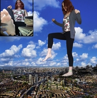 collage city mega destruction barefoot jeans foot_crush smoke shirt point_of_view raised_foot debris imminent_foot_crush kingkoopz123