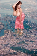 breasts giantess collage city mega destruction high_heels huge_breasts topless goddess dress looking_down latina dominican_poison