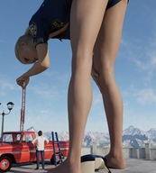 blonde long_hair clothed barefoot ponytail police_uniform bending_over ladder runswithferrets digital_render pickup