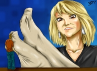 drawing feet blonde color nylons shrunken_man foot_smelling between_fingers looking_at_tiny 3fy