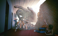 giantess destruction finger hand grabbing indoors running_away sorenzer0 digital_render
