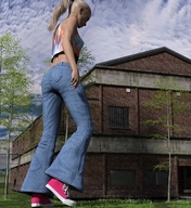gentle giantess blonde long_hair clothed buildings jeans shoes ponytail walking runswithferrets top digital_render