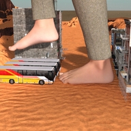 barefoot buildings jeans desert bus raised_foot imminent_crush digital_render inkonitoman