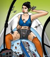 drawing giantess black_hair color destruction handheld water blood stockings lying_down airplane trapped boats point_of_view spuski