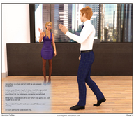 gentle blonde long_hair high_heels glasses story ponytail dress walking digital_render openhighhat narration