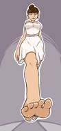 drawing giantess feet color toes barefoot brunette point_of_view white_dress from_below source_needed jj-psychotic hank_venture the_venture_bros.