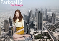giantess collage city destruction skirt high_heels red_hair sitting skyscraper aerial_view looking_at_viewer parkoal16