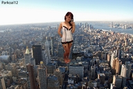 giantess collage city barefoot red_hair legs skyscraper aerial_view parkoal16