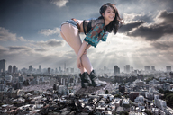 giantess collage city destruction buildings smiling asian boots legs clouds sky redcoffee1 rina_koike