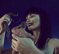 mouth handheld finger smiling shrunken_men hand night manicure stars nose_ring looking_at_tiny digital_render flagg3d