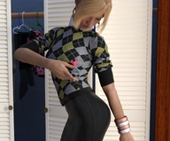 gentle blonde clothed climbing shrunken_man pants sweater runswithferrets digital_render closet