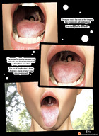 vore tongue mouth teeth saliva story shrunken_woman open_mouth panels emi digital_render