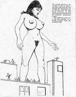drawing giantess nude monochrome large_breasts destruction buildings cat95