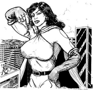 drawing giantess city monochrome handheld between_fingers cat95 looking_at_tiny superheroine