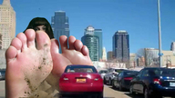 giantess collage feet toes barefoot buildings soles vehicles sky looking_at_viewer utamovita