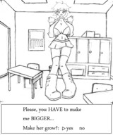 drawing growth monochrome skirt huge_breasts short_hair mini_giantess boots point_of_view open_jacket