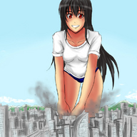 drawing giantess city black_hair color long_hair destruction rampage kariumu sketch