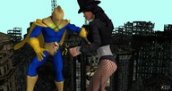 giantess city giant crossover fishnets outdoors power_girl x-men top_hat digital_render zatanna dc_comics marvel_comics dr._fate rogue_(x-men)