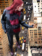 giantess collage destruction buildings red_hair tights boots foot_crush walking reaching crlvr jacket bystanders vehicle_crush scarf looking_at_tiny amarie-tinuviel
