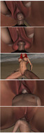 breasts nipples insertion nude pussy aroused long_hair clit cum beach ocean red_hair kneeling navel shrunken_man sunset digital_render