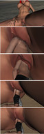 gentle insertion aroused clit cum beach ocean kneeling sandals shorts shrunken_man sunset labia digital_render