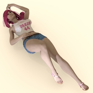 gentle panties long_hair clothed bra red_hair lying_down sandals navel belly shorts shrunken_woman pedicure top digital_render jamalc157