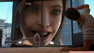 giantess city face window eyes apartment looking_in impending_doom redfiredog digital_render overly_attached_girlfriend parted_lips