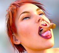 vore tongue blue_eyes mouth red_hair face shrunken_woman digital_render marshgts