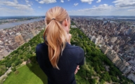 giantess collage blonde ponytail outdoors new_york_city behind_view central_park zboczony head_in_hand