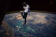 giantess collage giga clothed planet barefoot jeans brunette medium_length_hair looking_down dirty_soles purse shirt looking_back zboczony