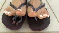 collage shrunken_man under_foot flip_flops tattoo nail_polish source_needed handcuffed feet_raised