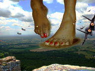 giantess collage giga barefoot explosion walking jets foot_print nail_polish