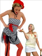 giantess collage blonde handheld multiple_sizes mini_giantess amazon palm shrunken_woman manicure no_background looking_at_tiny