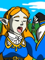 drawing blonde long_hair clothed saliva gloves open_mouth between_fingers imminent_vore pinched pointed_ears the_legend_of_zelda breath_of_the_wild hometgts link_(the_legend_of_zelda) princess_zelda_(the_legend_of_zelda)