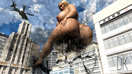 nude city blonde large_breasts butt destruction helicopter sitting medium_length_hair looking_down outdoors debris