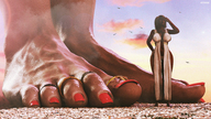 giantess giga city mega black_hair long_hair destruction cleavage helicopter dress giantesses dark_skin outdoors toe_ring nail_polish glistening debris skimpy_clothing