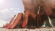 giantess nude giga city mega large_breasts long_hair destruction helicopter brunette multiple_sizes sitting giantesses outdoors nail_polish rings debris long_fingernails on_finger digital_render multiple_rings