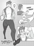 drawing giantess comic monochrome clothed story short_hair dialogue